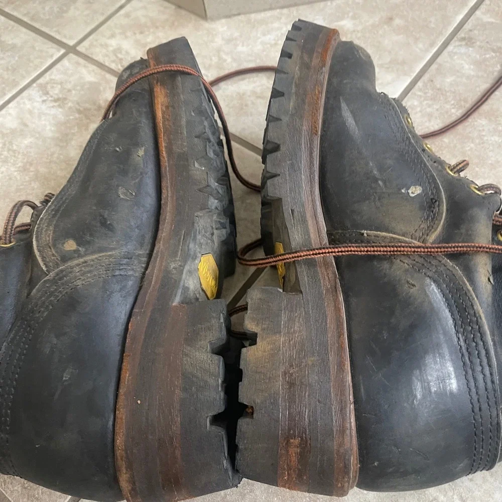 Hoffman lineman Boots Mens Black Leather Tall Logger Work boots size 9.5D